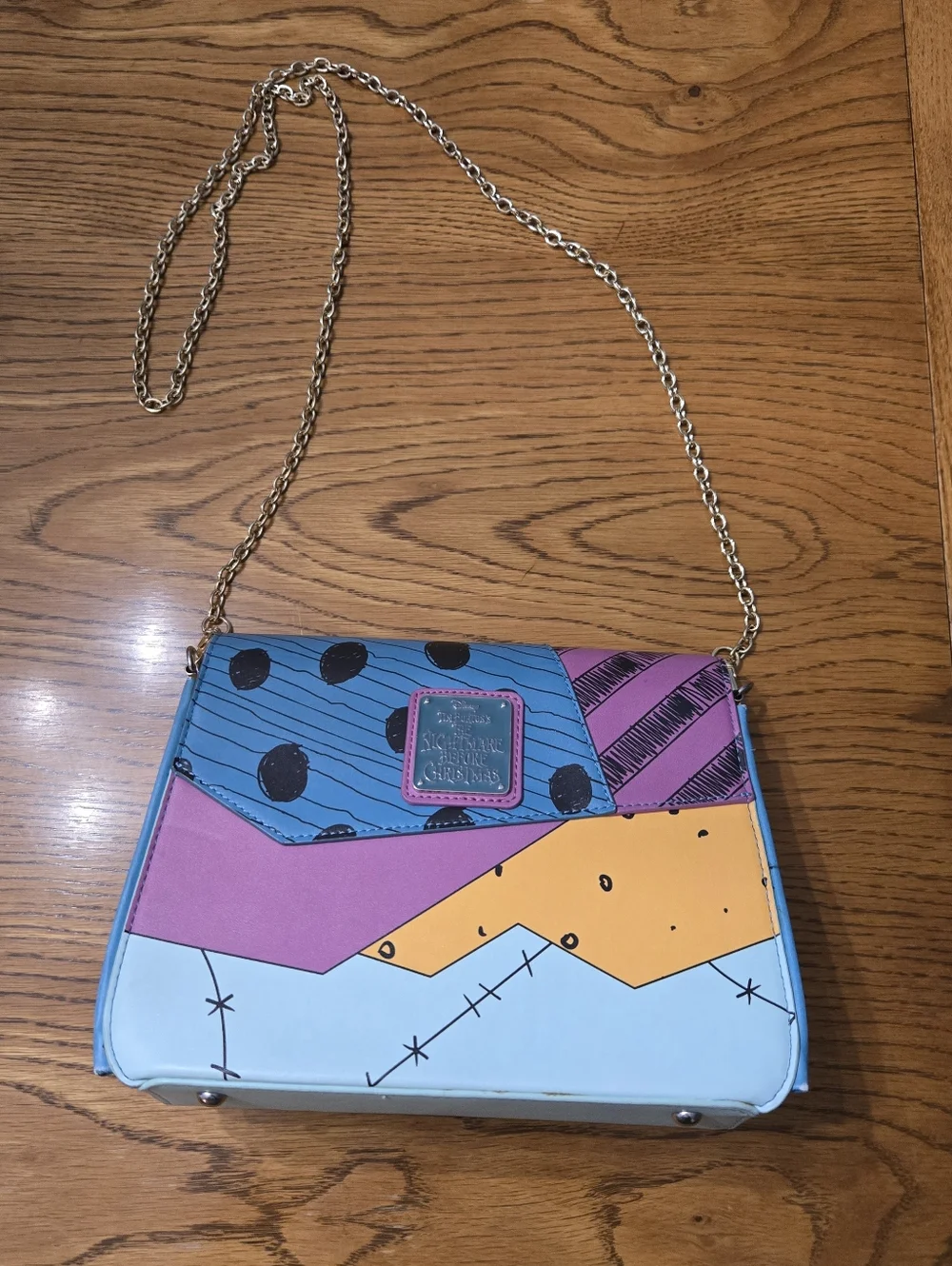 Loungefly Patchwork Crossbody Bag in Light Blue, Purple, Orange - Picture 2 of 8